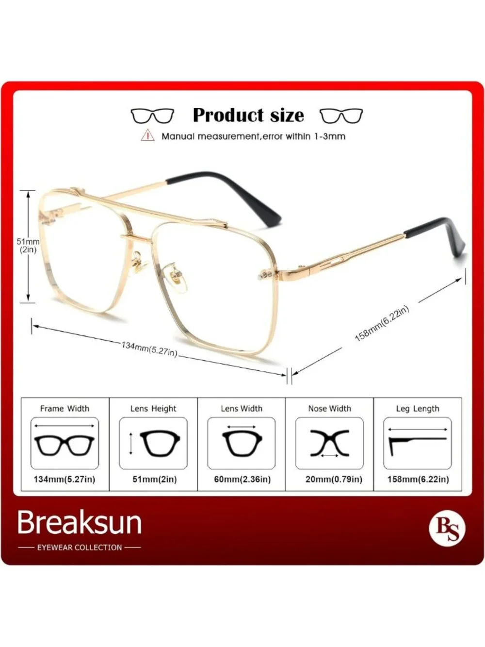 Oversized Square Aviator Sunglasses for Men & Women | Fashion Metal Frame